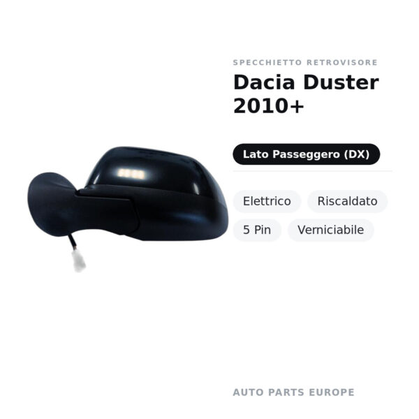 Außenspiegel Rechts Dacia Duster 2010+ – Elektrisch, Beheizt, 5-polig, Lackierbar – Bild 2