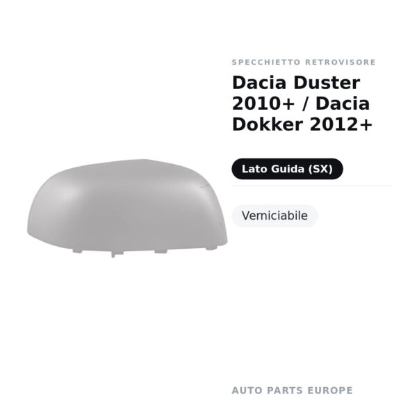 Calotta Specchietto Retrovisore Sinistro Dacia Duster 2010+ / Dacia Dokker 2012+ – Verniciabile – foto 2