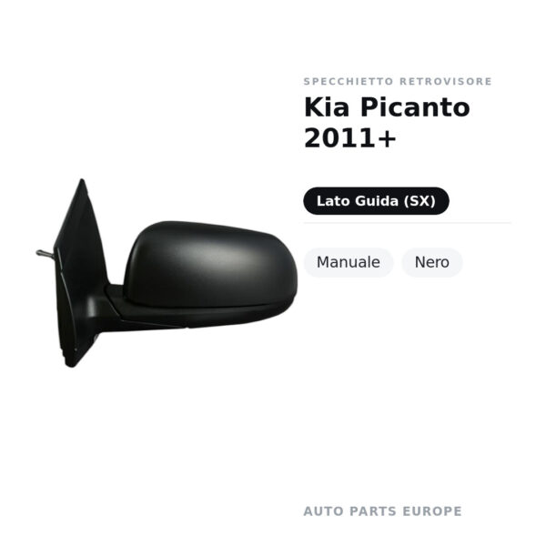 Specchietto Retrovisore Sinistro Kia Picanto 2011+ – Manuale, Nero – foto 2