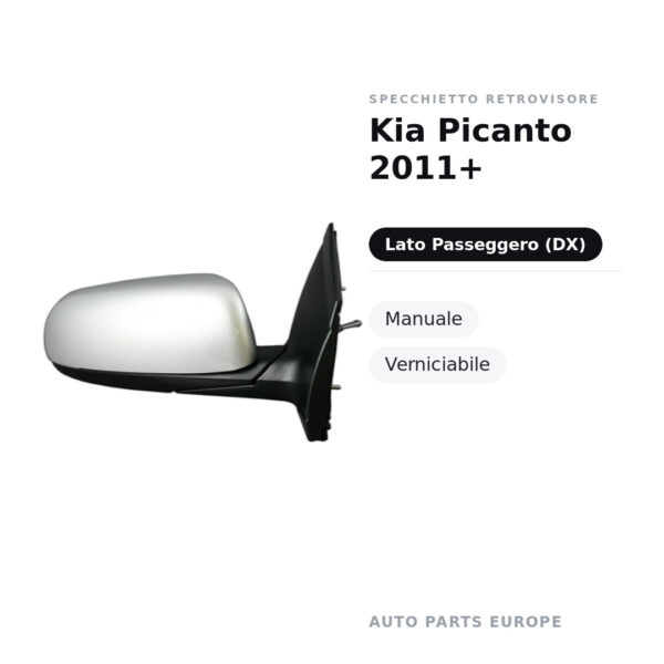 Specchietto Retrovisore Destro Kia Picanto 2011+ – Manuale, Verniciabile – foto 2