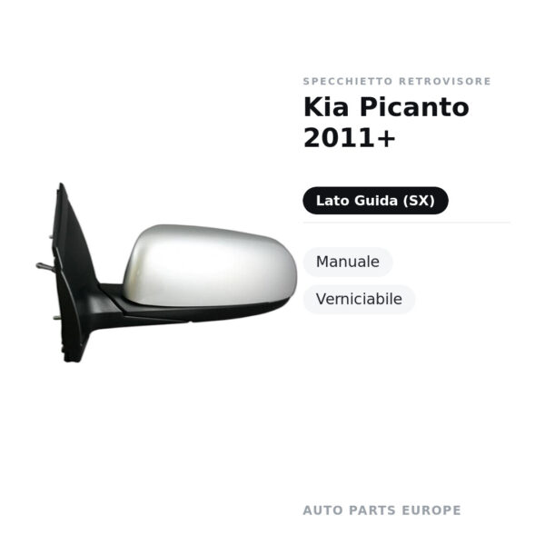 Außenspiegel Links Kia Picanto 2011+ – Manuell, Lackierbar – Bild 2