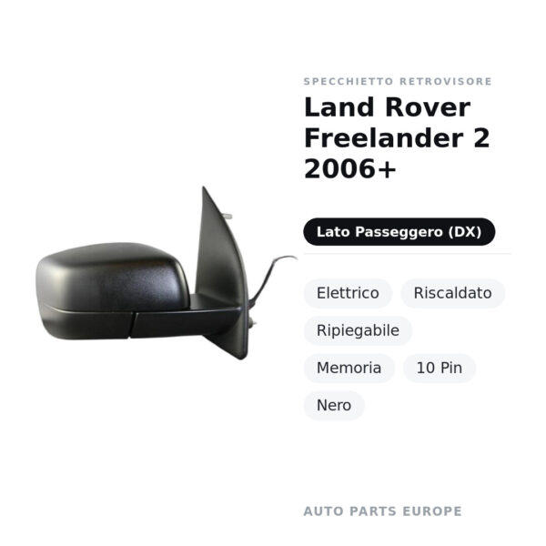 Außenspiegel Rechts Land Rover Freelander 2 2006+ – Elektrisch, Beheizt, Klappbar, Memory, 10-polig, Schwarz – Bild 2