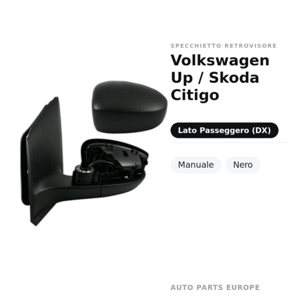 Specchietto Retrovisore Destro Volkswagen Up / Skoda Citigo – Manuale, Nero – foto 2