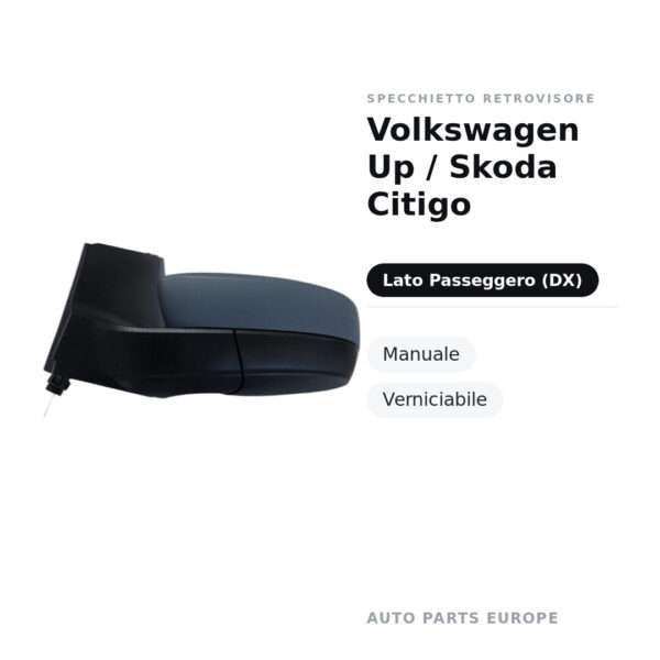 Specchietto Retrovisore Destro Volkswagen Up / Skoda Citigo – Manuale, Verniciabile – foto 2