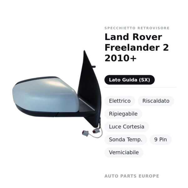 Specchietto Retrovisore Sinistro Land Rover Freelander 2 2010+ – Elettrico, Riscaldato, Ripiegabile, Luce Cortesia, Sonda