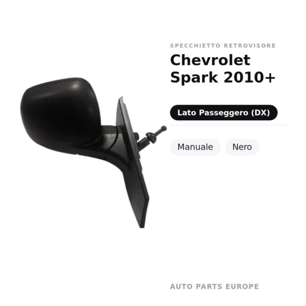 Specchietto Retrovisore Destro Chevrolet Spark 2010+ – Manuale, Nero – foto 2
