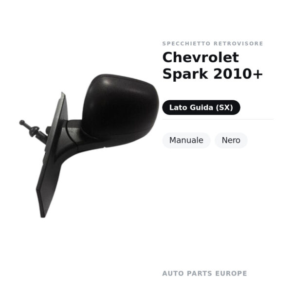 Specchietto Retrovisore Sinistro Chevrolet Spark 2010+ – Manuale, Nero – foto 2
