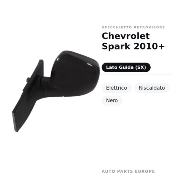 Außenspiegel Links Chevrolet Spark 2010+ – Elektrisch, Beheizbar, Schwarz – Bild 2