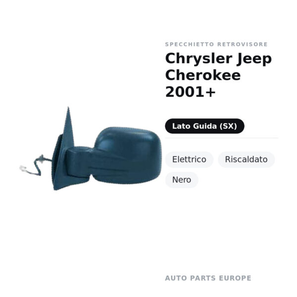 Specchietto Retrovisore Sinistro Chrysler Jeep Cherokee 2001+ – Elettrico, Riscaldato, Nero – foto 2