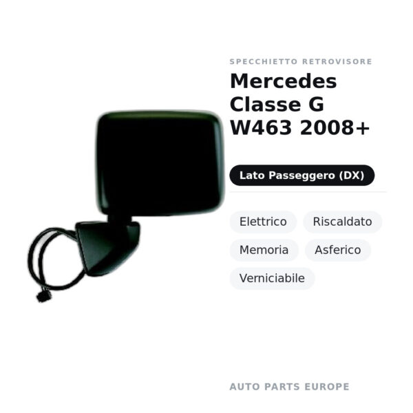 Specchietto Retrovisore Destro Mercedes Classe G W463 2008+ – Elettrico, Riscaldato, Memoria, Asferico, Verniciabile – foto 2