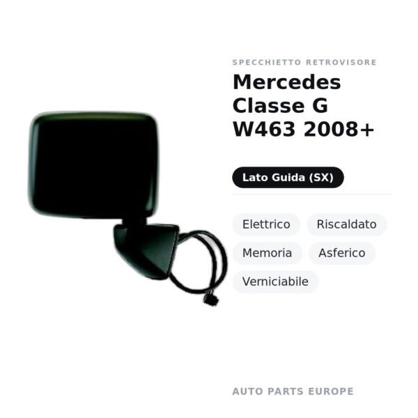 Außenspiegel Links Mercedes Klasse G W463 2008+ – Elektrisch, Beheizt, Speicher, Asphärisch, Lackierbar – Bild 2