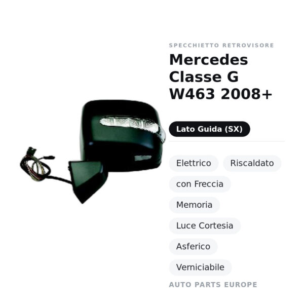 Außenspiegel Links Mercedes Klasse G W463 2008+ – Elektrisch, Beheizt, mit Blinker, Memory, Innenleuchte, Asphärisch