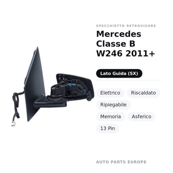 Specchietto Retrovisore Sinistro Mercedes Classe B W246 2011+ – Elettrico, Riscaldato, Ripiegabile, Memoria, Asferico, 13