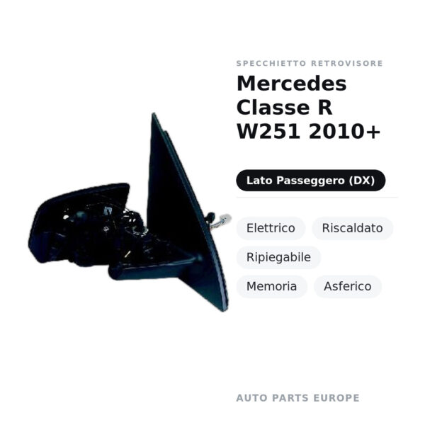 Specchietto Retrovisore Destro Mercedes Classe R W251 2010+ – Elettrico, Riscaldato, Ripiegabile, Memoria, Asferico – foto 2