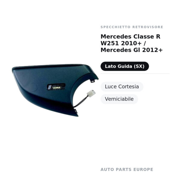 Calotta inferiore Specchietto Retrovisore Sinistro Mercedes Classe R W251 2010+ / Mercedes Gl 2012+ – Verniciabile, con luce