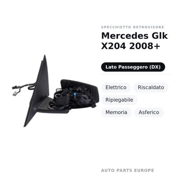 Außenspiegel Rechts Mercedes Glk X204 2008+ – Elektrisch, Beheizt, Klappbar, Memory, Asphärisch – Bild 2