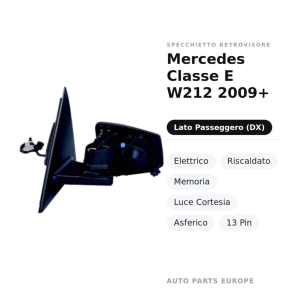 Specchietto Retrovisore Destro Mercedes Classe E W212 2009+ – Elettrico, Riscaldato, Memoria, Luce Cortesia, Asferico, 13