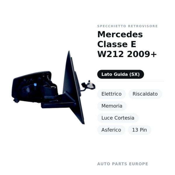 Specchietto Retrovisore Sinistro Mercedes Classe E W212 2009+ – Elettrico, Riscaldato, Memoria, Luce Cortesia, Asferico, 13