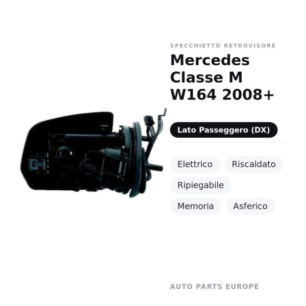 Specchietto Retrovisore Destro Mercedes Classe M W164 2008+ – Elettrico, Riscaldato, Ripiegabile, Memoria, Asferico – foto 2