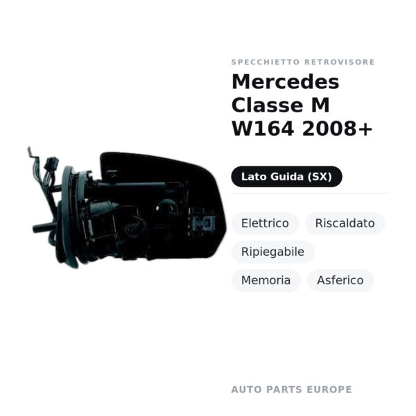 Specchietto Retrovisore Sinistro Mercedes Classe M W164 2008+ – Elettrico, Riscaldato, Ripiegabile, Memoria, Asferico – foto