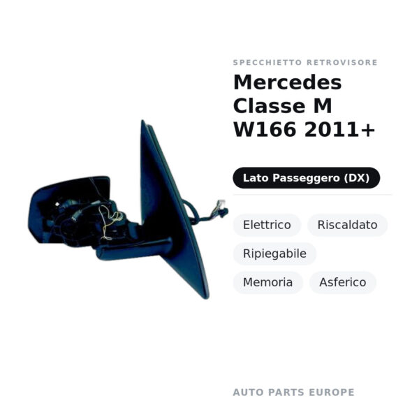 Außenspiegel Rechts Mercedes Klasse M W166 2011+ – Elektrisch, Beheizt, Klappbar, Memory, Asphärisch – Bild 2