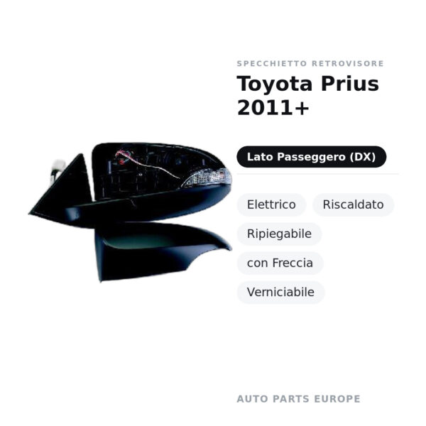 Außenspiegel Rechts Toyota Prius 2011+ – Elektrisch, Beheizt, Klappbar, mit Blinker, Lackierbar – Bild 2