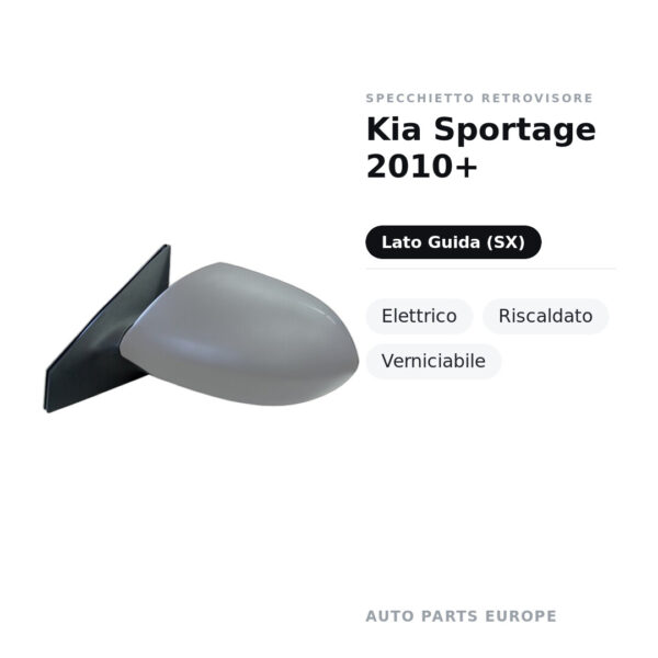 Specchietto Retrovisore Sinistro Kia Sportage 2010+ – Elettrico, Riscaldato, Verniciabile – foto 2