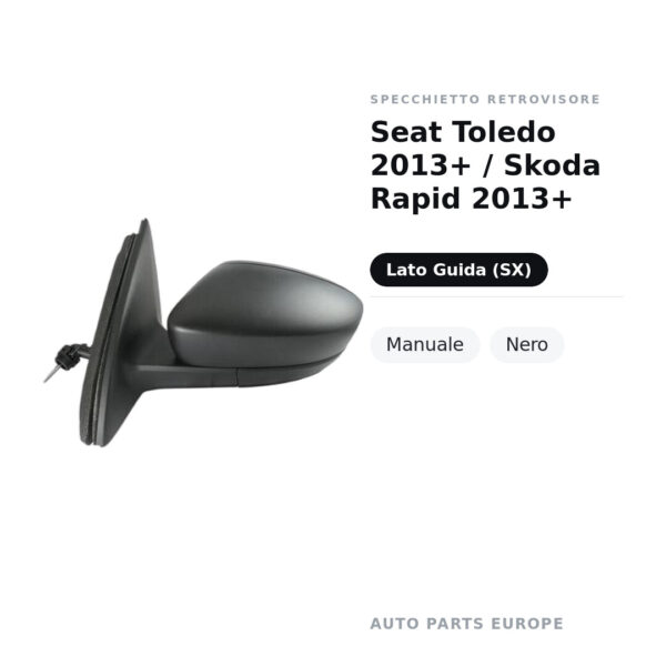 Außenspiegel Links Seat Toledo 2013+ / Skoda Rapid 2013+ – Manuell, Schwarz – Bild 2