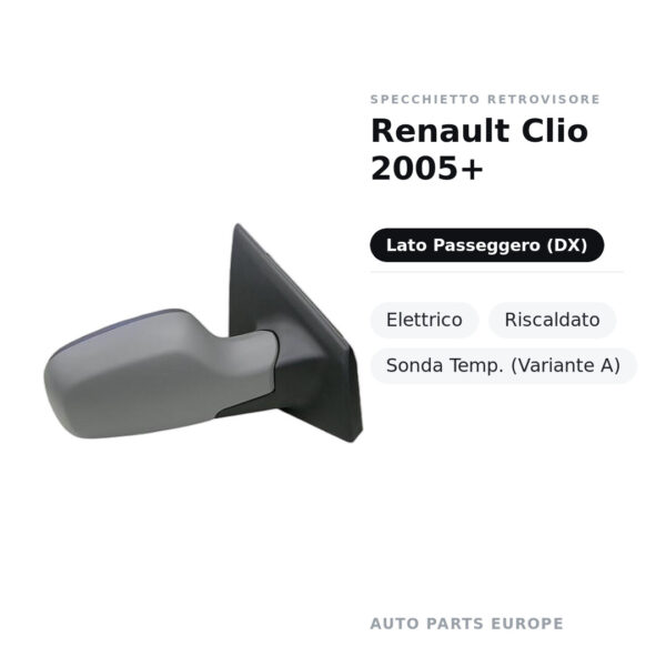 Außenspiegel Rechts Renault Clio 2005+ – Elektrisch, Beheizt, Temperatursensor (Variante A) – Bild 2