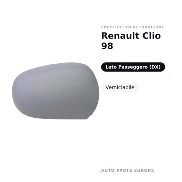 Calotta Specchietto Retrovisore Destro Renault Clio 98 – Verniciabile – foto 2