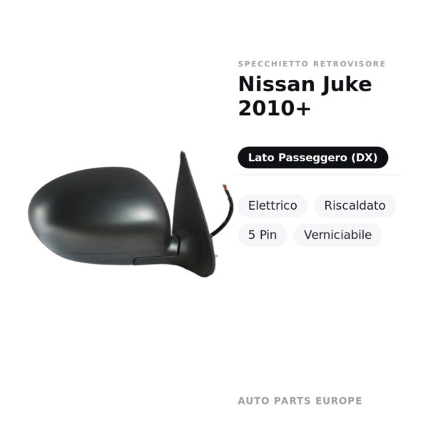 Außenspiegel Rechts Nissan Juke 2010+ – Elektrisch, Beheizt, 5-polig, Lackierbar – Bild 2