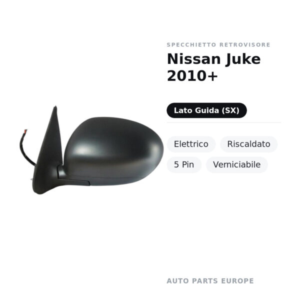 Specchietto Retrovisore Sinistro Nissan Juke 2010+ – Elettrico, Riscaldato, 5 Pin, Verniciabile – foto 2