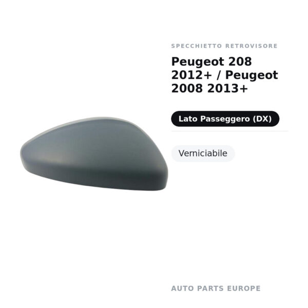 Calotta Specchietto Retrovisore Destro Peugeot 208 2012+ / Peugeot 2008 2013+ – Verniciabile – foto 2