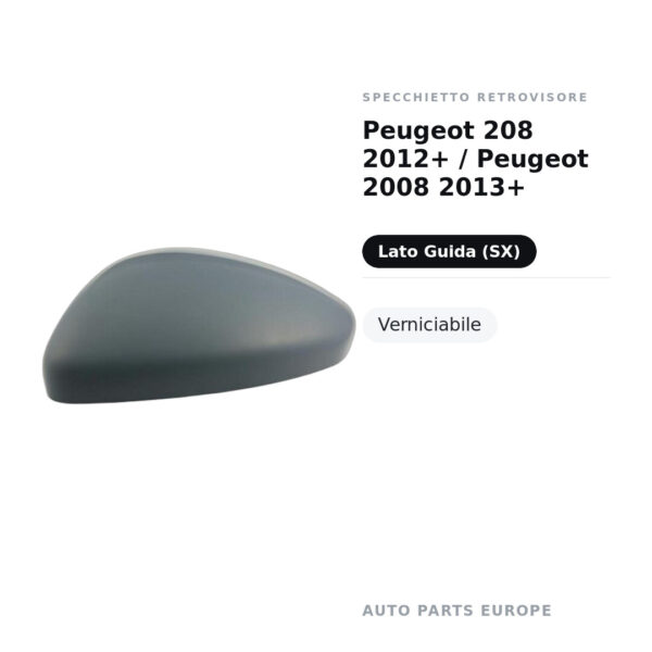 Calotta Specchietto Retrovisore Sinistro Peugeot 208 2012+ / Peugeot 2008 2013+ – Verniciabile – foto 2