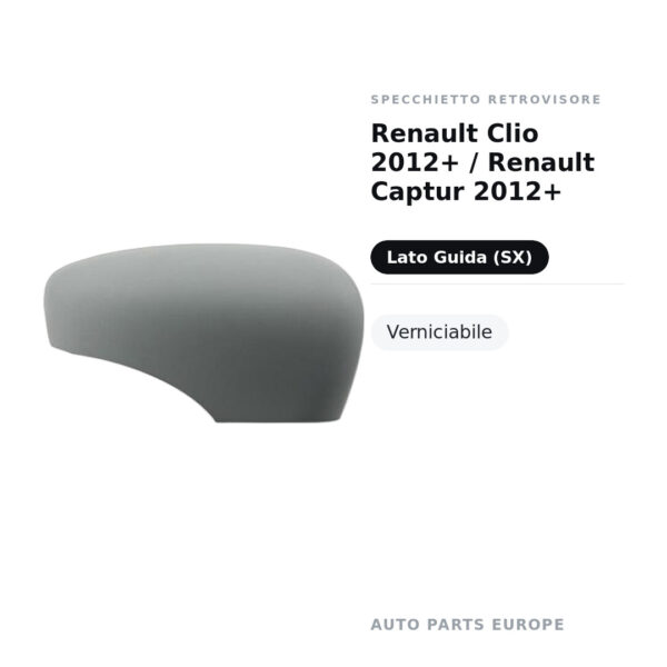 Calotta Specchietto Retrovisore Sinistro Renault Clio 2012+ / Renault Captur 2012+ – Verniciabile – foto 2