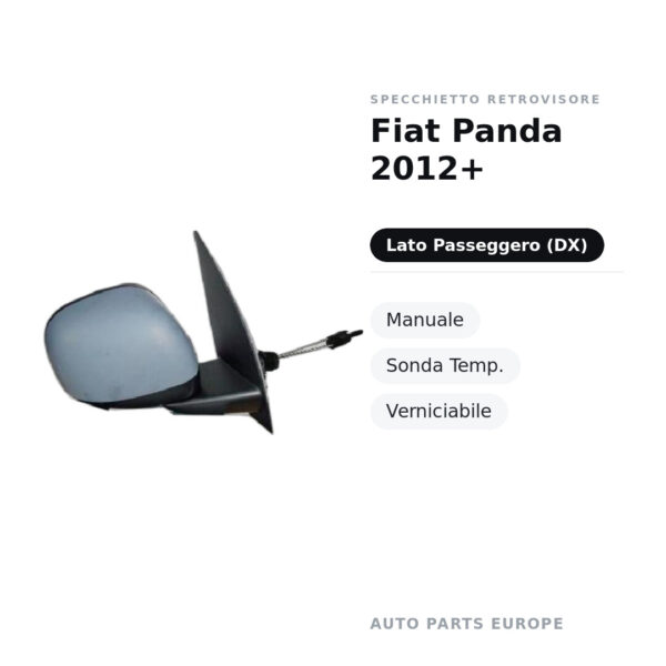 Außenspiegel Rechts Fiat Panda 2012+ – Manuell, Temperatursensor, Lackierbar – Bild 2