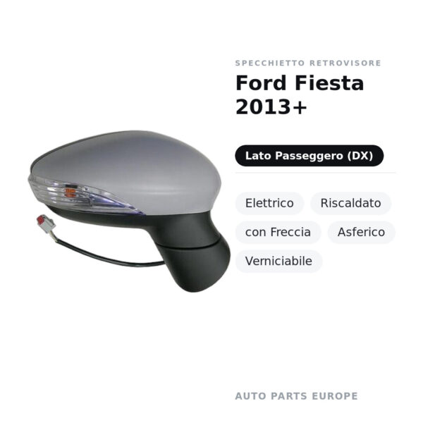 Specchietto Retrovisore Destro Ford Fiesta 2013+ – Elettrico, Riscaldato, con Freccia, Asferico, Verniciabile – foto 2