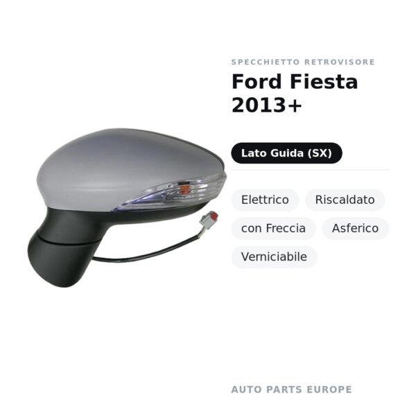 Specchietto Retrovisore Sinistro Ford Fiesta 2013+ – Elettrico, Riscaldato, con Freccia, Asferico, Verniciabile – foto 2