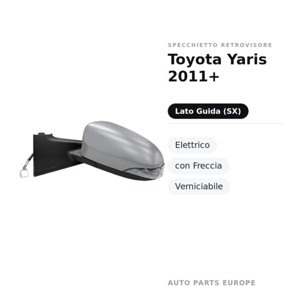 Specchietto Retrovisore Sinistro Toyota Yaris 2011+ – Elettrico, con Freccia, Verniciabile – foto 2