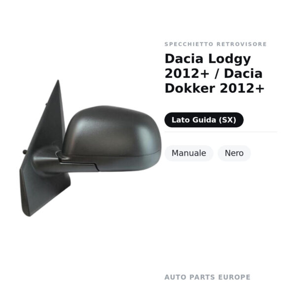 Außenspiegel Links Dacia Lodgy 2012+ / Dacia Dokker 2012+ – Manuell, Schwarz – Bild 2