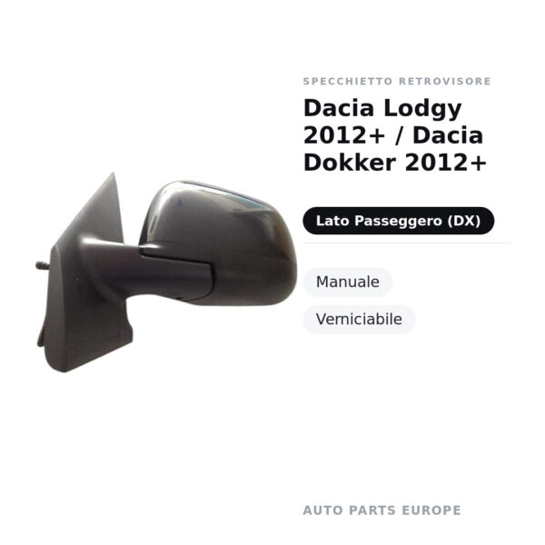 Außenspiegel Rechts Dacia Lodgy 2012+ / Dacia Dokker 2012+ – Manuell, Lackierbar – Bild 2
