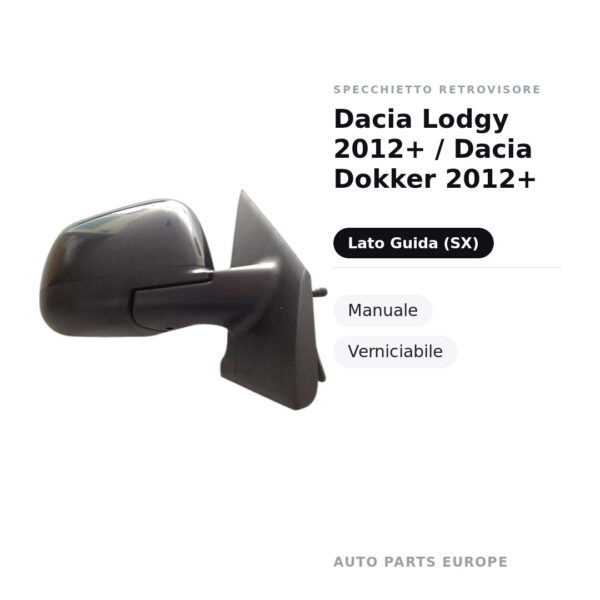 Specchietto Retrovisore Sinistro Dacia Lodgy 2012+ / Dacia Dokker 2012+ – Manuale, Verniciabile – foto 2
