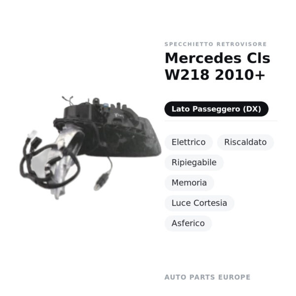 Specchietto Retrovisore Destro Mercedes Cls W218 2010+ – Elettrico, Riscaldato, Ripiegabile, Memoria, Luce Cortesia