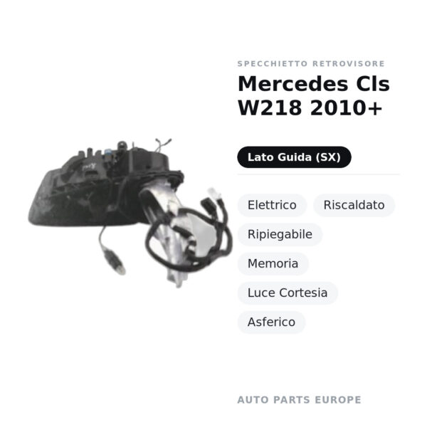 Specchietto Retrovisore Sinistro Mercedes Cls W218 2010+ – Elettrico, Riscaldato, Ripiegabile, Memoria, Luce Cortesia