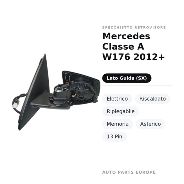 Außenspiegel Links Mercedes Klasse A W176 2012+ – Elektrisch, Beheizt, Klappbar, Memory, Asphärisch, 13 polig – Bild 2