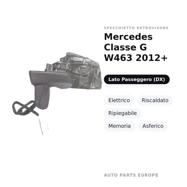 Specchietto Retrovisore Destro Mercedes Classe G W463 2012+ – Elettrico, Riscaldato, Ripiegabile, Memoria, Asferico – foto 2