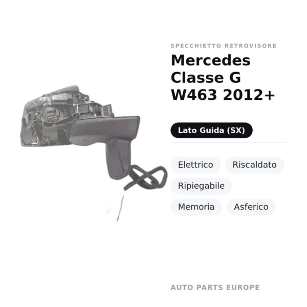 Specchietto Retrovisore Sinistro Mercedes Classe G W463 2012+ – Elettrico, Riscaldato, Ripiegabile, Memoria, Asferico – foto