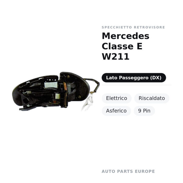 Außenspiegel Rechts Mercedes Klasse E W211 – Elektrisch, Beheizt, Asphärisch, 9 Pin – Bild 2
