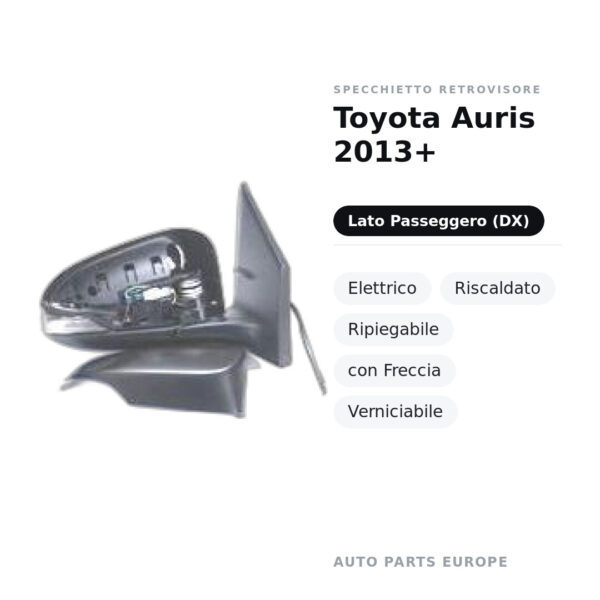 Specchietto Retrovisore Destro Toyota Auris 2013+ – Elettrico, Riscaldato, Ripiegabile, con Freccia, Verniciabile – foto 2