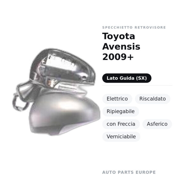 Außenspiegel Links Toyota Avensis 2009+ – Elektrisch, Beheizt, Klappbar, mit Blinker, Asphärisch, Lackierbar – Bild 2